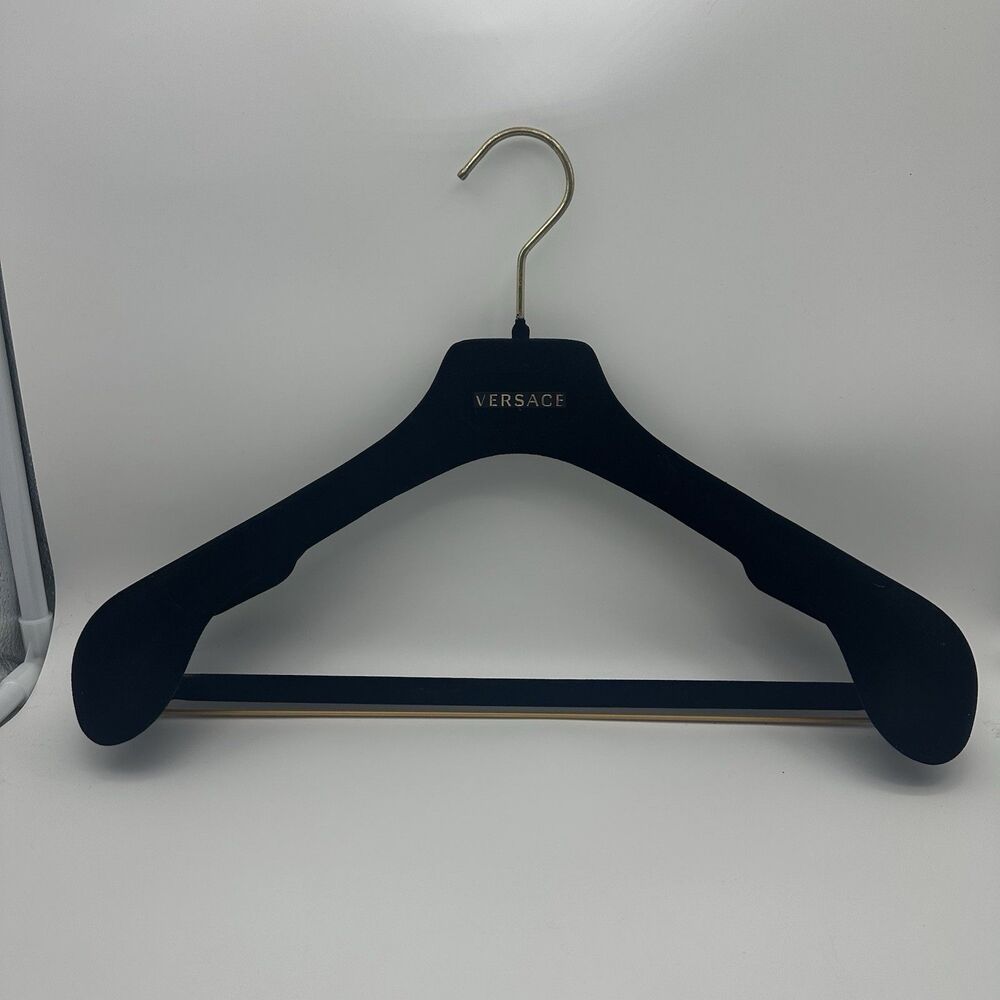 Versace Black Velvet Suit Coat Hanger Gold Logo Luxury Designer